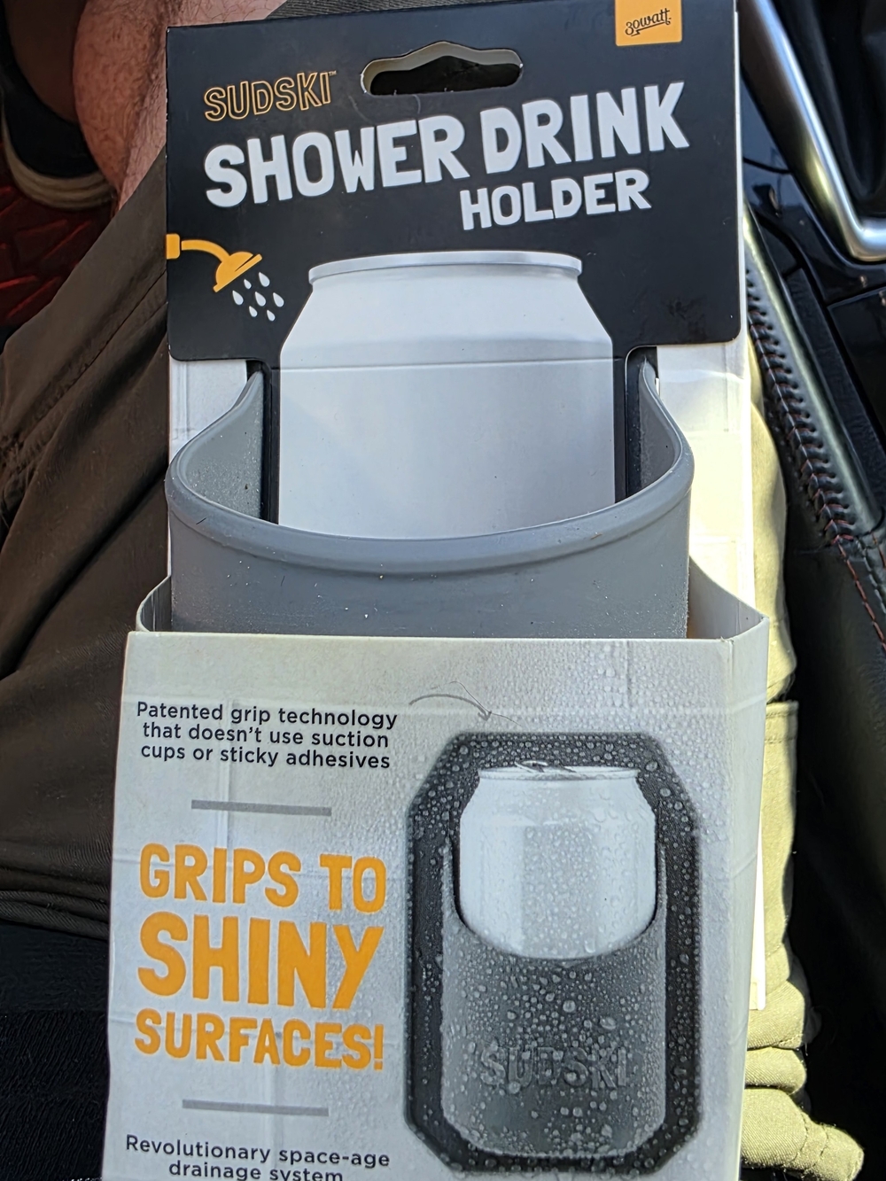 Gray Shower Drink Holder - Hands-Free Shower Can Holder